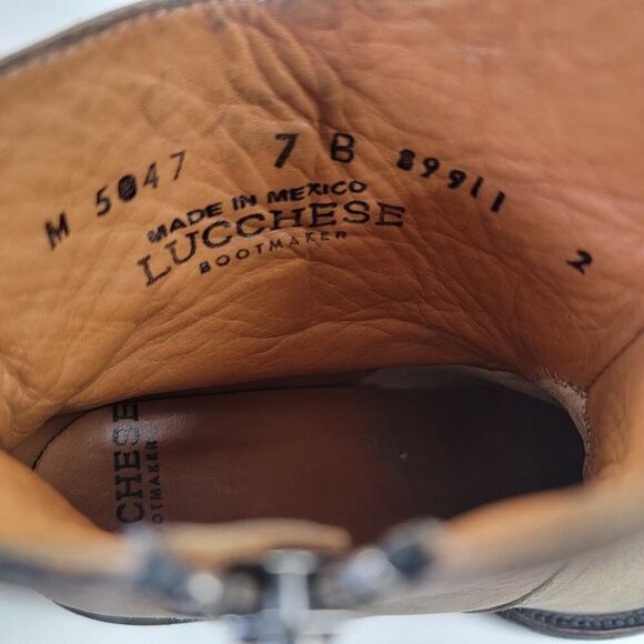 Lucchese Catalina Distessed Brown Leather Booties US 7 B Buckle Western Zip Up - Picture 13 of 14